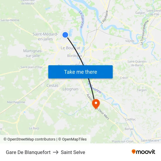 Gare De Blanquefort to Saint Selve map
