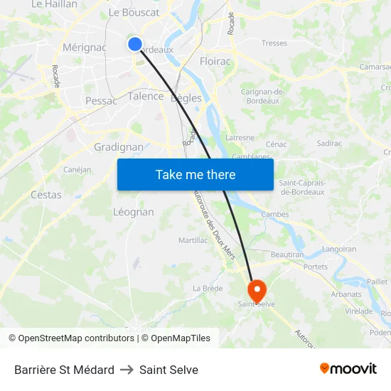 Barrière St Médard to Saint Selve map