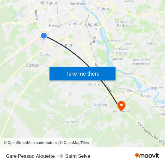 Gare Pessac Alouette to Saint Selve map