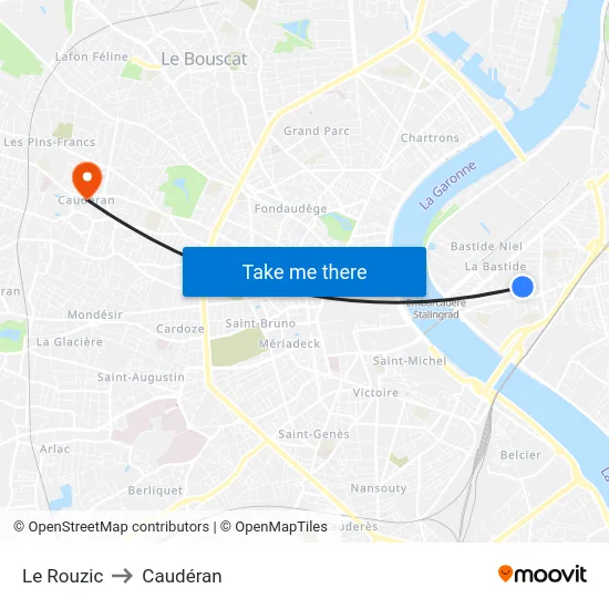 Le Rouzic to Caudéran map