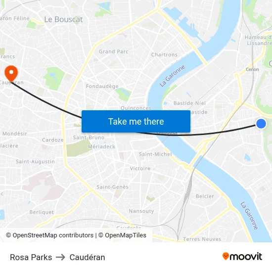 Rosa Parks to Caudéran map