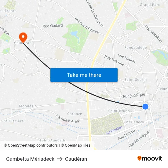 Gambetta Mériadeck to Caudéran map