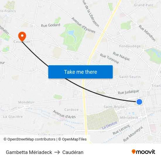 Gambetta Mériadeck to Caudéran map