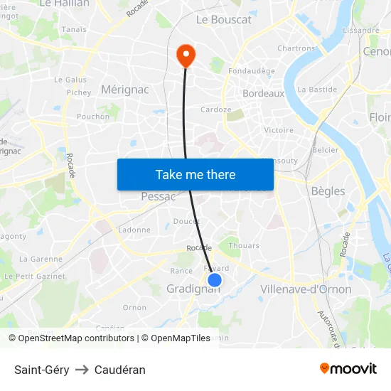 Saint-Géry to Caudéran map