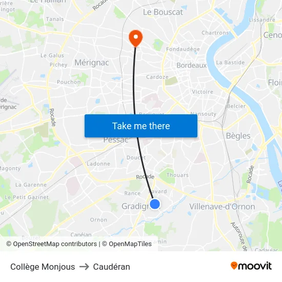 Collège Monjous to Caudéran map