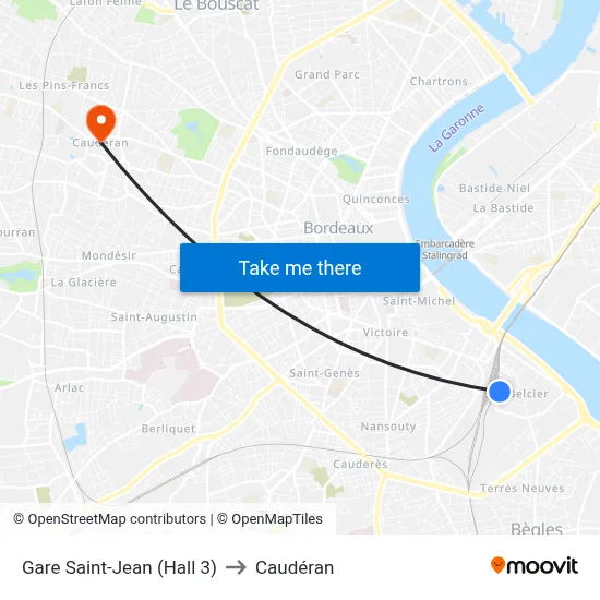 Gare Saint-Jean (Hall 3) to Caudéran map