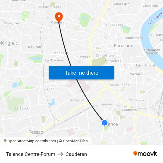 Talence Centre-Forum to Caudéran map