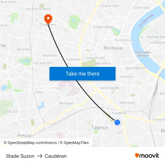 Stade Suzon to Caudéran map