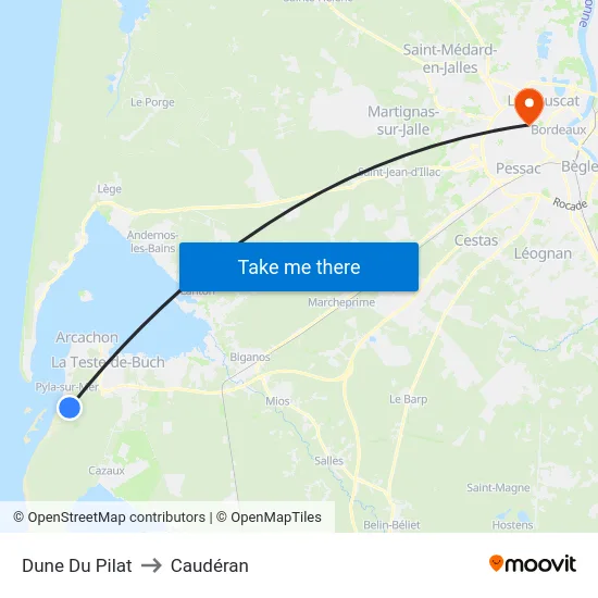 Dune Du Pilat to Caudéran map