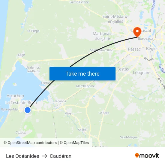 Les Océanides to Caudéran map