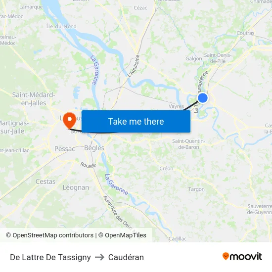 De Lattre De Tassigny to Caudéran map
