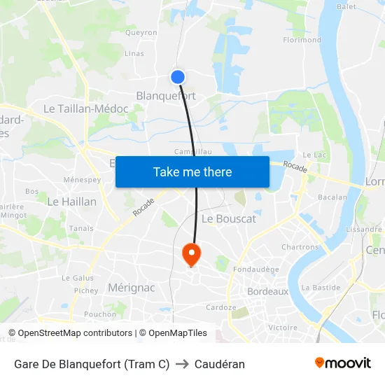 Gare De Blanquefort (Tram C) to Caudéran map
