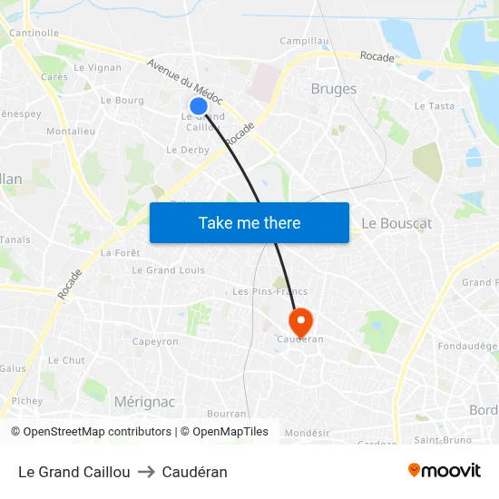 Le Grand Caillou to Caudéran map