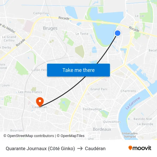 Quarante Journaux (Côté Ginko) to Caudéran map