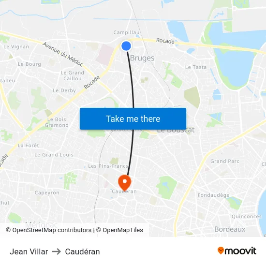 Jean Villar to Caudéran map