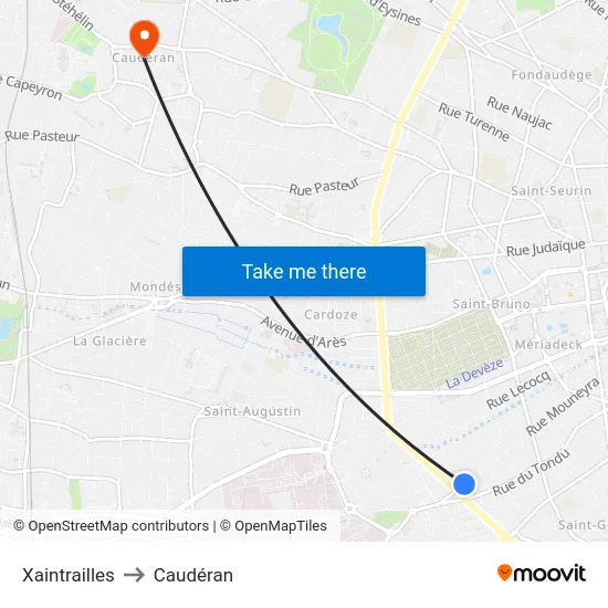 Xaintrailles to Caudéran map