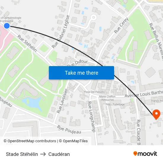 Stade Stéhélin to Caudéran map