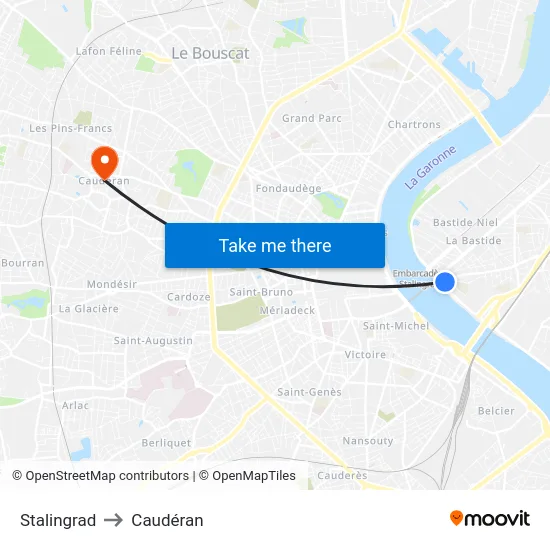 Stalingrad to Caudéran map
