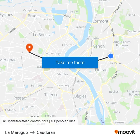 La Marègue to Caudéran map