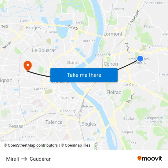Mirail to Caudéran map