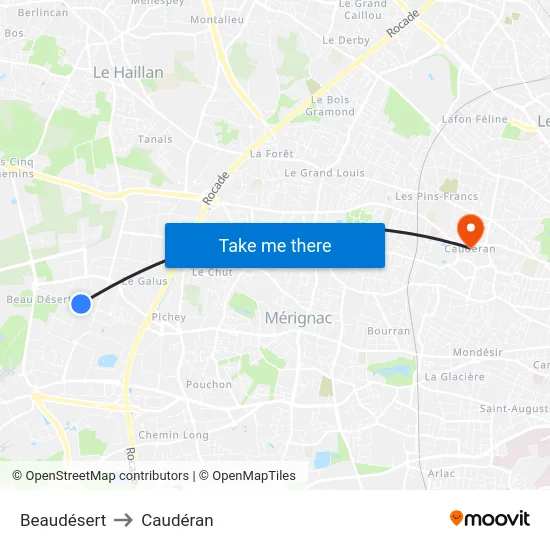 Beaudésert to Caudéran map