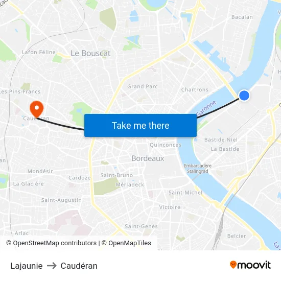 Lajaunie to Caudéran map