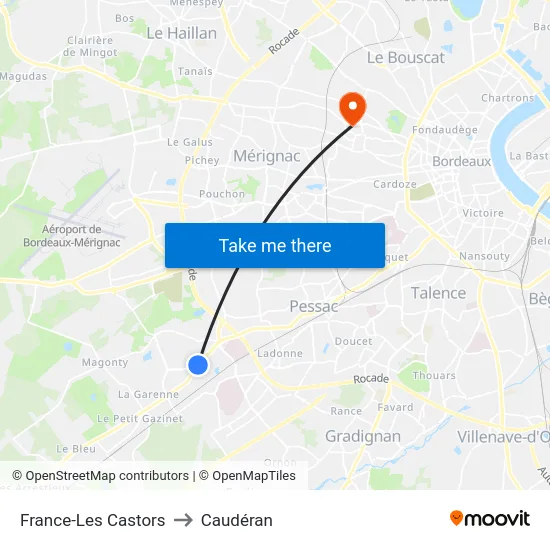 France-Les Castors to Caudéran map