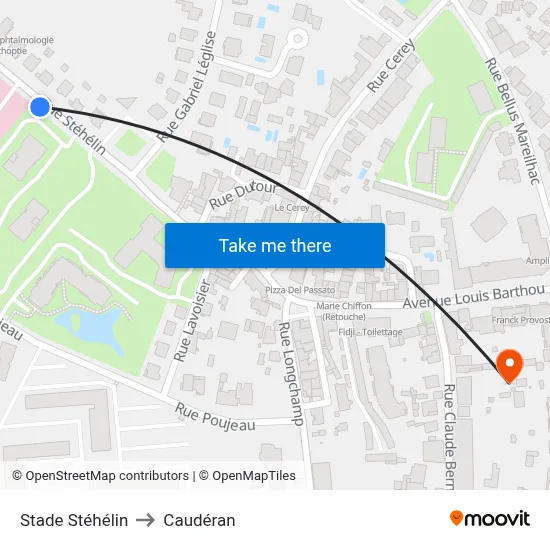 Stade Stéhélin to Caudéran map