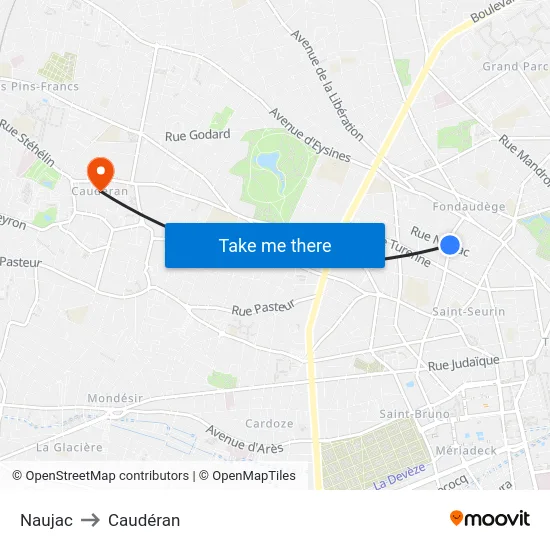 Naujac to Caudéran map