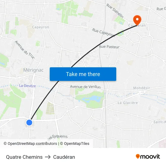 Quatre Chemins to Caudéran map