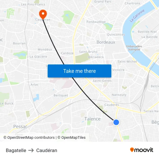 Bagatelle to Caudéran map