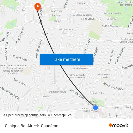 Clinique Bel Air to Caudéran map
