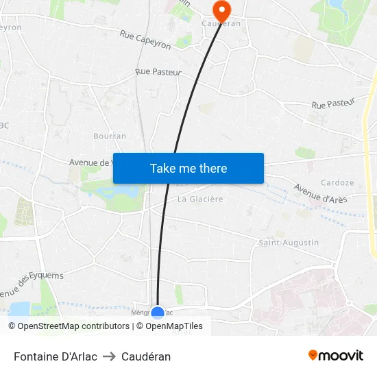 Fontaine D'Arlac to Caudéran map