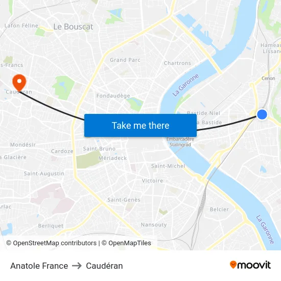 Anatole France to Caudéran map