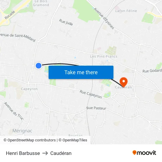 Henri Barbusse to Caudéran map