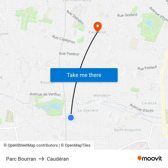 Parc Bourran to Caudéran map
