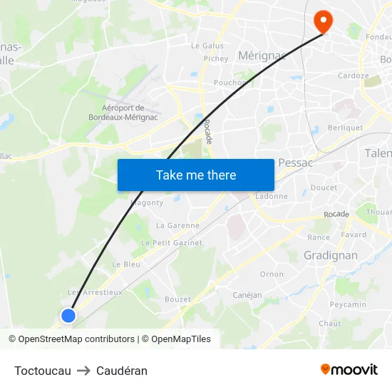 Toctoucau to Caudéran map