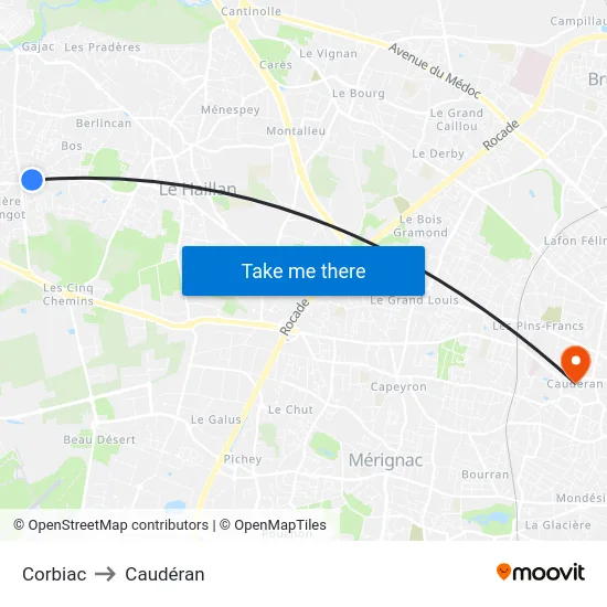 Corbiac to Caudéran map