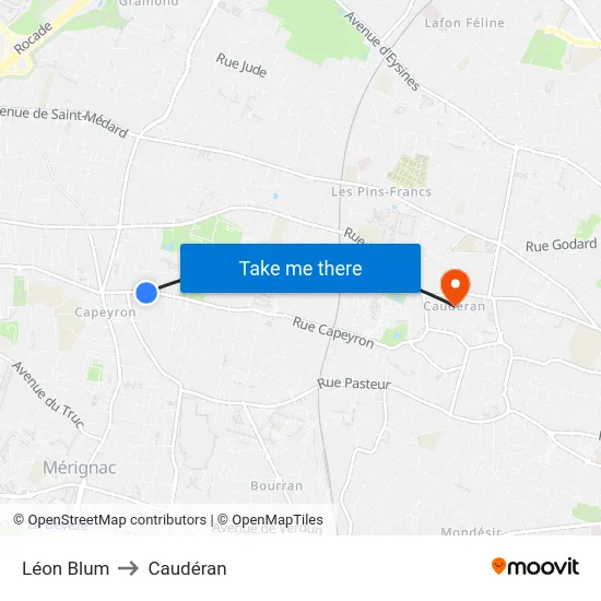 Léon Blum to Caudéran map