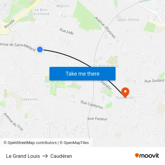 Le Grand Louis to Caudéran map