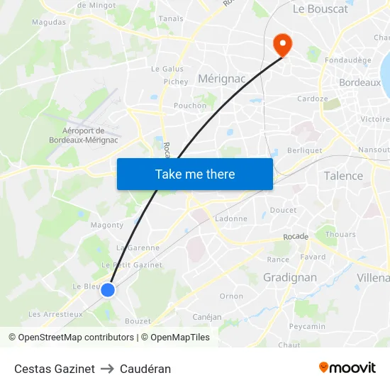 Cestas Gazinet to Caudéran map