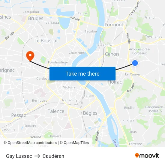 Gay Lussac to Caudéran map