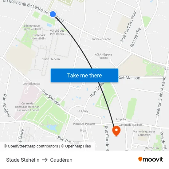 Stade Stéhélin to Caudéran map
