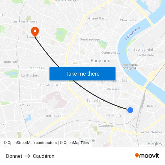 Donnet to Caudéran map