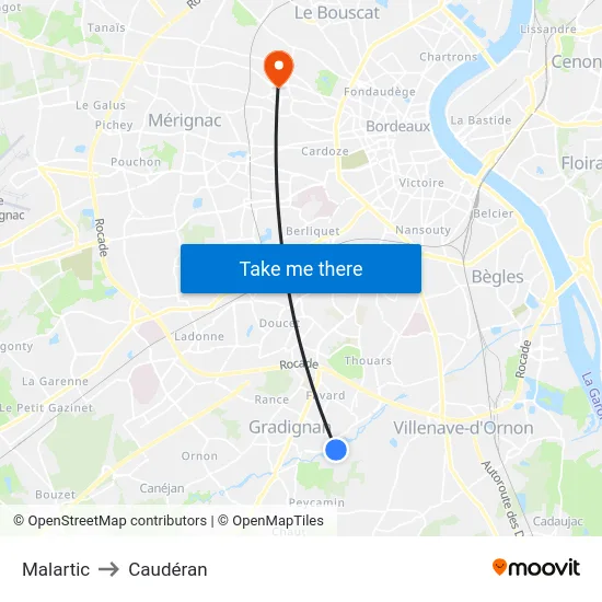 Malartic to Caudéran map