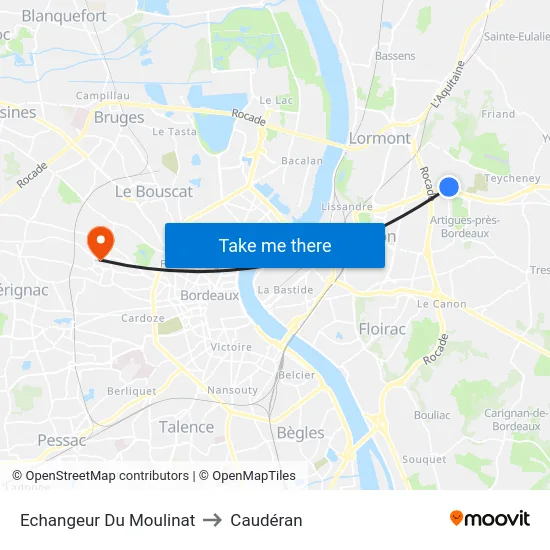 Echangeur Du Moulinat to Caudéran map