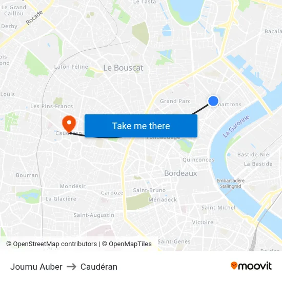 Journu Auber to Caudéran map