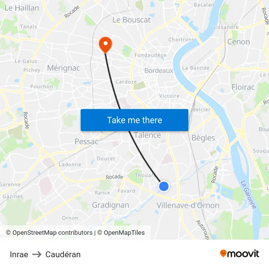 Inrae to Caudéran map