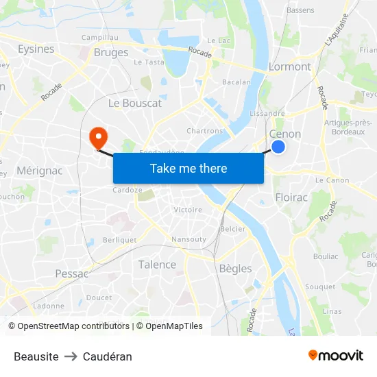 Beausite to Caudéran map