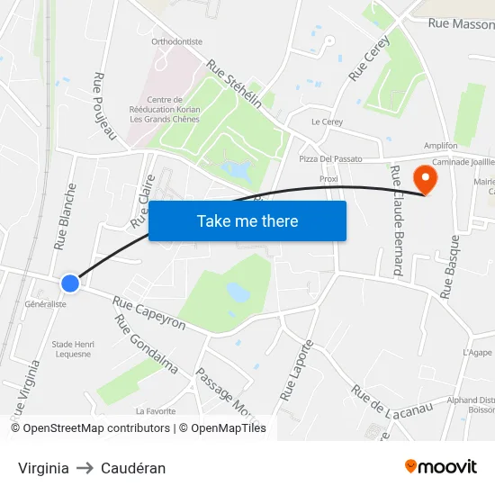 Virginia to Caudéran map